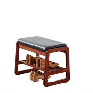 Wooden Double Tier <b>Shoe</b> <b>Storage</b> Bench With Upholstered Seat Minimalist Entryway Stool <b>Space</b> <b>Saving</b> Design - Product Image 4