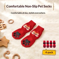 Nouvelles chaussettes pour animaux de compagnie, mignonnes, antidérapantes, en mélange de coton, motif dessin animé, style chinois, avec colle double face durable, pour Noël, pour l'exportation