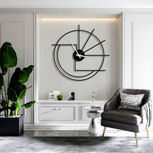Modern Geometric Metal <b>Wall</b> <b>Clock</b> Abstract Round Designer <b>Clock</b> Black Gold Decorative <b>Wall</b> Art Contemporary <b>Living</b> <b>Room</b> Home - Product Image 2