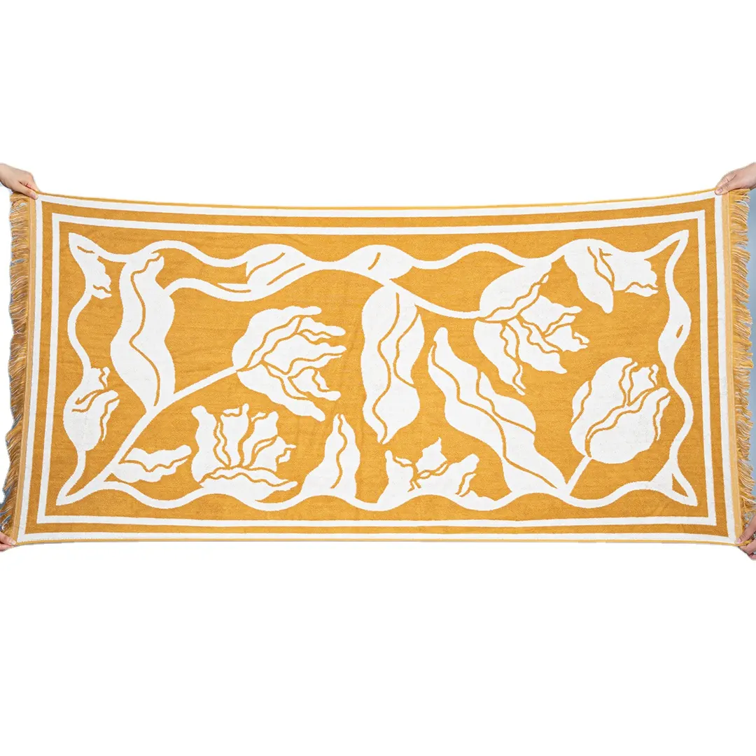 Serviette de plage de luxe Offre Spéciale à pompon teint en fil 100% coton jacquard serviette de plage de natation serviette de bain en relief logo personnalisé