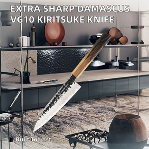 Cuchillo Kiritsuke Japonés de Acero Damasco Tricolor Extra Afilado, Forjado a Mano, con Mango de Madera - Product Image 2