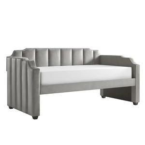 Eigentijds Gestoffeerd Grijs Linnen Stof Gebogen Multifunctioneel Dagbedframe Met Moderne Overkapping - Product Image 4
