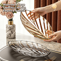 Assiette en plastique de luxe créative en forme de feuille avec motif rayé transparent, grande capacité pour fruits et collations, idéale pour la maison et les fêtes