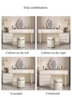 Meuble de chambre à coucher, coiffeuse, table de maquillage rétractable d'angle avec armoire de rangement et miroir LED