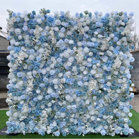 Mur de fleurs artificielles en soie bleue carrée de haute qualité, 8 pieds, pour décorations de mariage et de fête