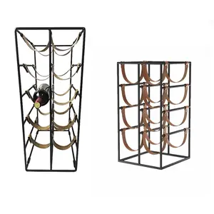 홈 장식 10 병 직사각형 금속 와인 선반 주최자 홀더 가죽 주방 와인 병 랙 부드러운 가죽 홀더