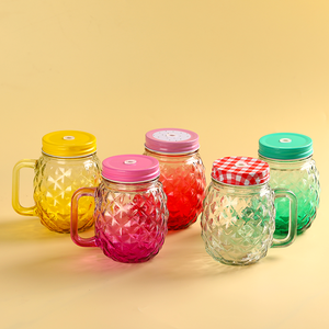 Mới đến dứa hình 16oz 500ml Mason lọ thủy tinh màu Jar với nắp vặn nắp và rơm cho đồ uống lưu trữ - Product Image 2