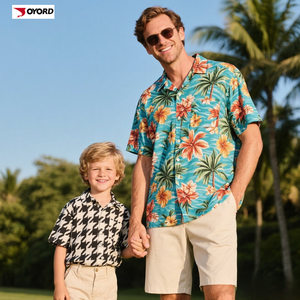 花柄プリントビーチウェアハワイアンスタイルブラウストップスお父さんと息子マッチングシャツカジュアル男性ビーチパーティーシャツ - Product Image 2