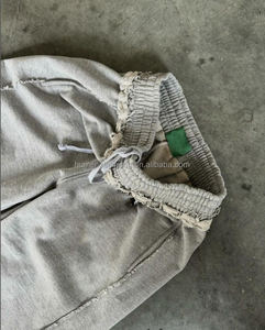 Calças de Moletom Masculinas com Cintura Alta, Perna Larga, Estilo <span class=keywords><strong>Baggy</strong></span>, Desgastadas, em French Terry, de Alta Qualidade, com Logotipo Personalizado - Product Image 3