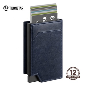 TILONSTAR TVC505, funda de aluminio de cuero personalizable, tarjetero de identificación emergente de crédito antirrobo con función de bloqueo RFID - Product Image 1