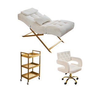 Muebles de Estética para Salón de Belleza de Lujo, Cama Facial Curva con Base Dorada, Mesa para Pestañas, Cama de Belleza, Cama de Masaje Facial - Product Image 4