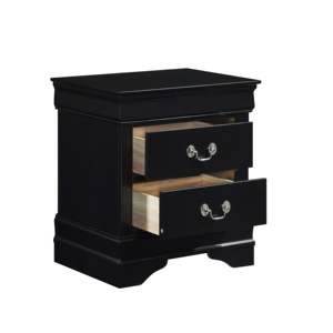 Comodino Classico Stile Luigi Filippo Nero con 2 Cassetti, Arredamento Tradizionale per Camera da Letto - Product Image 3