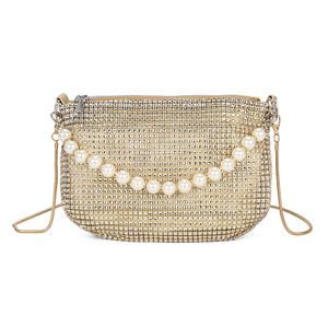 Fashion Classic Full Drill Hourglass Ladies Evening Clutch Bag Pearl Hand Diamond Design Chain Strap Magnetic Closure Polyester - Product Image 6