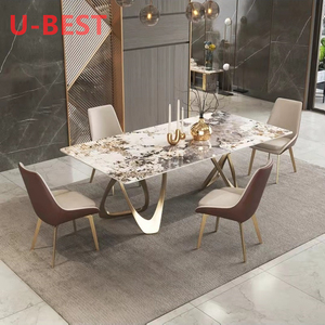 Yüksek kalite lüks büyük 8 koltuklu İtalyan Metal paslanmaz çelik ayak seramik karo mermer masa reçine yemek masası seti - Product Image 4