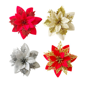 Fleurs de Poinsettia artificielles rouges, dorées et argentées en plastique, décorations faites à la main pour la maison et la décoration de l'arbre de Noël - Product Image 2