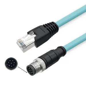 IP68 M12 to Rj45 cable X code m12 connector 8 Pin to RJ45 adapter Gigabit High Flexible Ethernet Interface Cat7 Shielded Cable