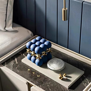 Fashion Modern Hotel Display Blue <b>Square</b> Ball Flower <b>Vase</b> Ornaments Model Room Ornaments Set - Product Image 1