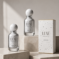 Nouvelle arrivée, flacon de parfum en verre rond avec vaporisateur interne, 30 ml, 50 ml, flacon de parfum personnalisé blanc, 100 ml avec boîte et couvercle de luxe