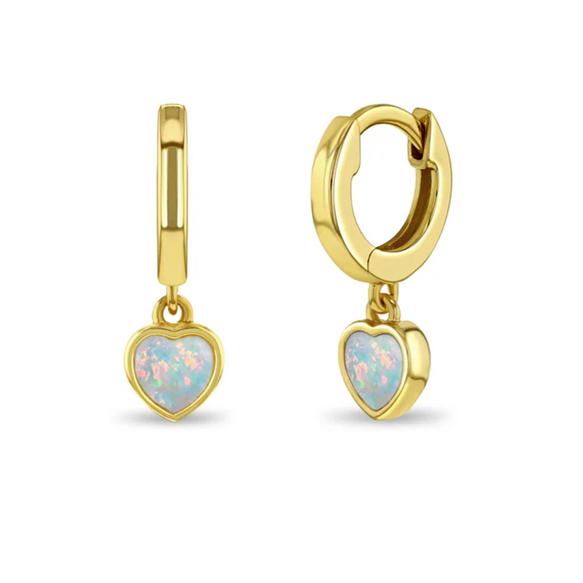 Dainty Custom Kids Jewelry Gold Plated Heart Opal Dangle Hoop
