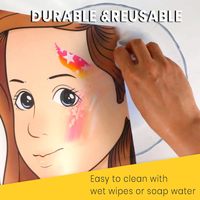Planche d'entraînement réutilisable pour la peinture sur visage, modèle d'exercice de maquillage, feuille en plastique pour l'art facial, fonctionnalité réutilisable