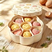 Boîte cadeau en papier rigide écologique en forme de fleur avec compartiment de séparation, motif de dessin animé personnalisé en feuille d'or pour l'emballage de biscuits et de collations