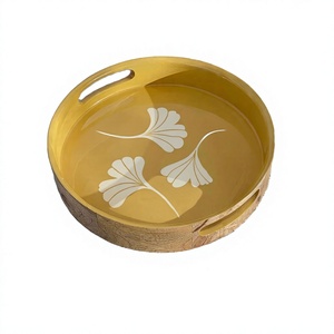 Style de luxe en bois et permettre l'impression plateau forme ronde jaune et blanc couleur Table décorer utilisé plateau nouveau Design décor de mariage - Product Image 1