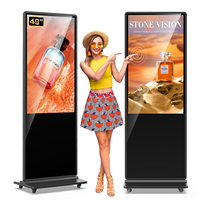 Perangkat Lunak Sistem ganda 500nit 43/55/65 inci Digital papan reklame Totem berdiri Lantai layar sentuh pengiriman cepat AS mal belanja lokal