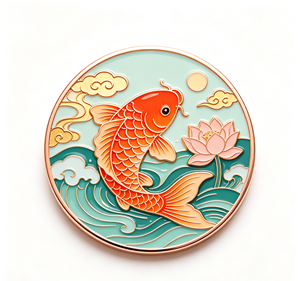 Pièce de monnaie en métal colorée en forme de carpe Koi, finition émaillée, ronde, plaquée, souvenir, cadeau, décoration - Product Image 1