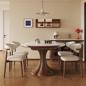 Ensemble de <span class=keywords><strong>table</strong></span> à manger extensible en bois massif de noyer de luxe moderne, design carré à rond pour <span class=keywords><strong>6</strong></span> <span class=keywords><strong>personnes</strong></span> avec base en bois massif - Product Image 4