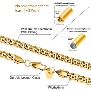 Pas de décoloration 3/6mm lien cubain Durable véritable 18K or rempli en acier inoxydable 18-26 pouces Anti-allergie Miami chaîne collier pour hommes femmes - Product Image 2