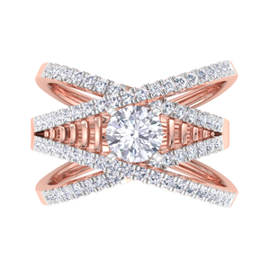 Bague esthétique plaquée or rose en forme de X croisé, sertie de pierres rondes, pour anniversaire ou mariage, bijou multi-rangs pavé pour femme - Product Image 5