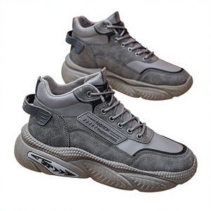 Sports Shoes New Style Breathable Mesh Autumn Men's High-<b>top</b> Trendy Solid Color Thick-soled Casual Running PU Upper <b>PVC</b> Outsole - Product Image 1