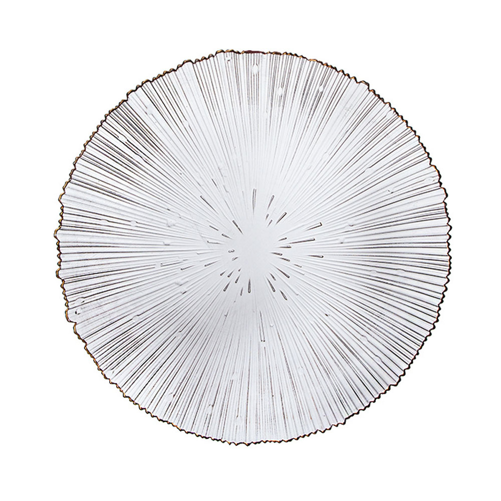 Factory Wholesale Modern Simple Fireworks Texture Dinnerware Set Glass Charger Plate With Gold Rim