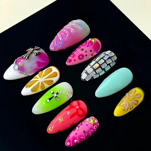 <span class=keywords><strong>Uñas</strong></span> Postizas de Diseño Nuevo, Románticas, con Flores de <span class=keywords><strong>Verano</strong></span>, Estilo Ataúd Largo, Personalizadas, Hechas a Mano, para Fiestas de Chicas, con Adhesivos - Product Image 5