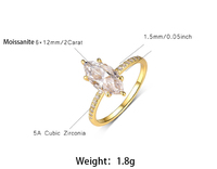 Bague de Fiançailles et de Promesse en Argent 925 Plaqué Or, Style Tendance Personnalisé, avec Moissanite VVS GRA Taille Marquise 2 Carats