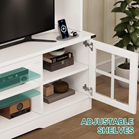 Soporte de TV Estilo Rústico para Televisor de 65 Pulgadas, Centro de Entretenimiento con Tomas de Corriente, Gabinetes de Almacenamiento y Estante Ajustable
