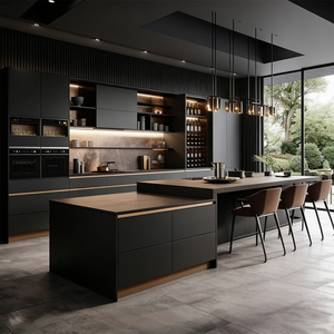 Set Completo di <span class=keywords><strong>Cucina</strong></span> Modulare Ecologica in Stile Moderno, Mobili da <span class=keywords><strong>Cucina</strong></span> in Melamina, <span class=keywords><strong>Base</strong></span> con Lavello in Acciaio Inox e Isola con Cassetti - Product Image 1