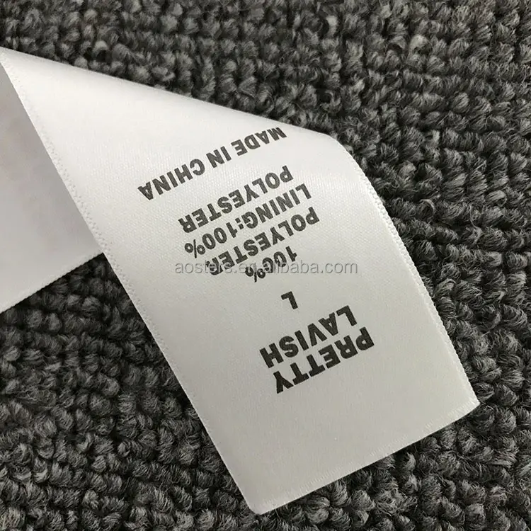 Custom Eco-Friendly Printed Labels Clothing Garment White Soft Cotton Ribbon Nylon Taffeta Satin Wash Care Label For Garment