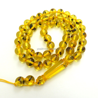 Chapelet musulman en résine de haute qualité, 10 mm, 51 perles, couleur jaune, 33 pièces, Kehribar Tesbih, avec fourmis à l'intérieur