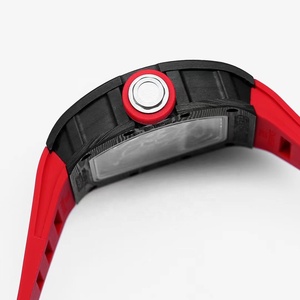Nouvelle Montre Mécanique Squelette Homme en <span class=keywords><strong>Fibre</strong></span> de Carbone avec Cadran Ajoure Tonneau, Bracelet en Caoutchouc Rouge, Haut de Gamme, Style Streetwear, Lumineuse et Tendance - Product Image 5