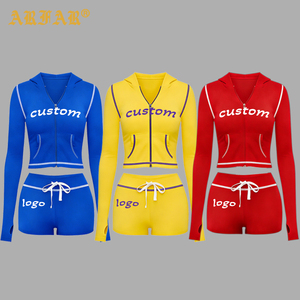 Nouvel ensemble 2 pièces personnalisé pour femme 2026 : sweat à capuche court zippé et short à cordon de serrage pour la gym, le fitness et le streetwear Y2K - Product Image 1