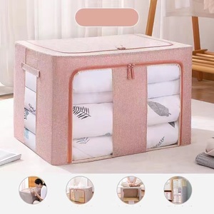 Bán buôn đa màu sắc gấp quần áo Hộp lưu trữ linen vải Stackable quần áo container với cửa sổ rõ ràng - Product Image 4