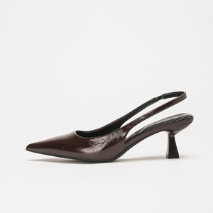 Sandali Eleganti da Donna con <span class=keywords><strong>Tacco</strong></span> a Spillo e Punta Affusolata in PU Marrone Lucido, Scarpe da Ufficio per Signore - Product Image 3