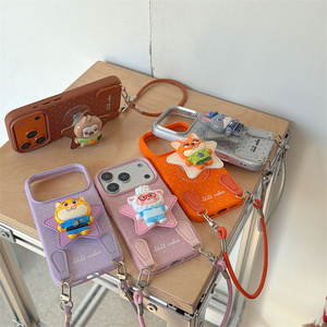 Funda de cuero con soporte y anillo para iPhone 17 16 15 14 Pro Max, diseño de Judy y Nicholas de Zootopia, con cordón y soporte trasero. - Product Image 2