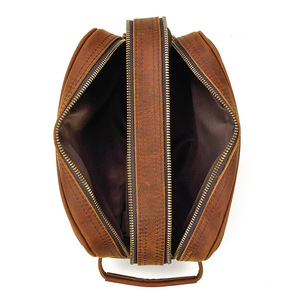 Kit de viaje personalizado Vintage para hombre <span class=keywords><strong>Dopp</strong></span> de cuero de alta calidad para neceser con doble cremallera - Product Image 5