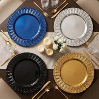 Assiette de présentation ronde de luxe moderne en PP durable de 13 pouces, pigmentée, avec motif personnalisé pour dîners de mariage et événements de steak