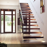Escalier droit CBMmart, escalier intérieur en bois pour villa, escalier flottant avec rampe