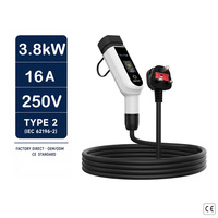 Station de recharge portable tout-en-un pour véhicules électriques 3,8 kW Type 2 16A avec câble intégré de 5 m Type 2 Chargeur pour véhicules électriques avec prises EU