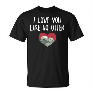 Camiseta Love You Like No Otter negra unisex con cuello redondo y manga corta para adultos con estampado digital de diseño de corazón - Product Image 2