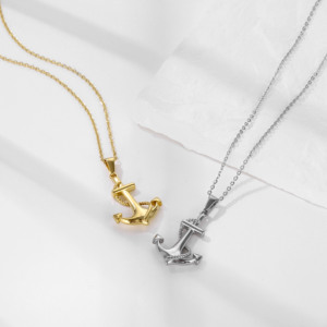 Pendentif ancre de bateau pour homme Collier pendentif ancre en acier inoxydable émail blanc noir Collier ancre d'amarrage marine nautique - Product Image 3